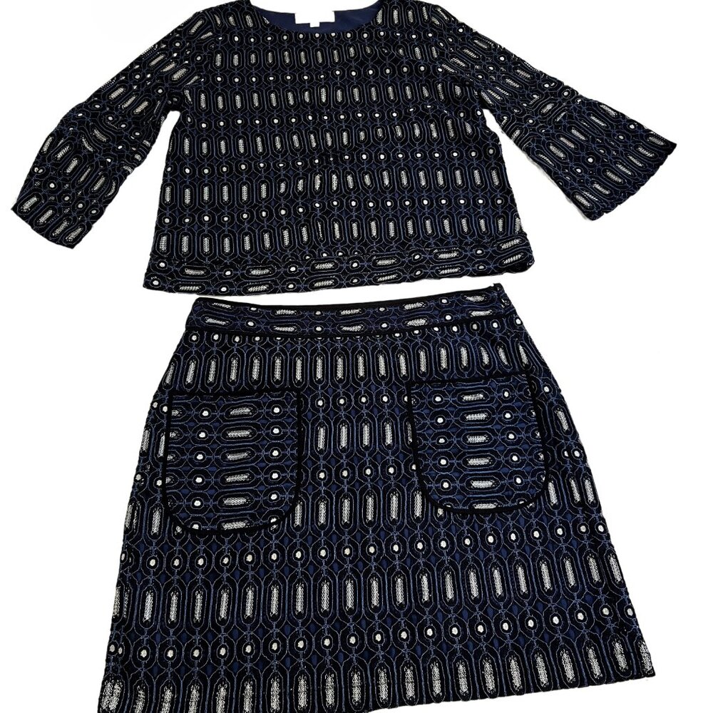 Loft Skirt Suit Set Top M Skirt 12 Embroidered Lace Career Wear to Work Office